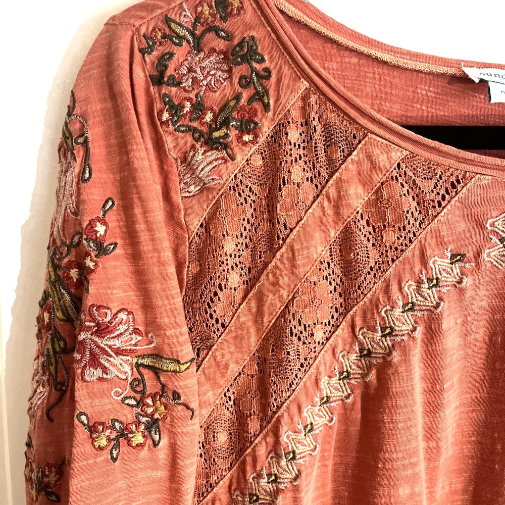 Sundance Orange Coral Embroidered Lace Tunic Boho Long Sleeve Women's L - Picture 3 of 8